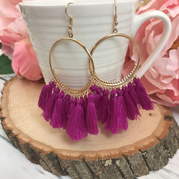 Oversized Bohemian Round Dangle Earrings Tassels - Picture 2 of 8